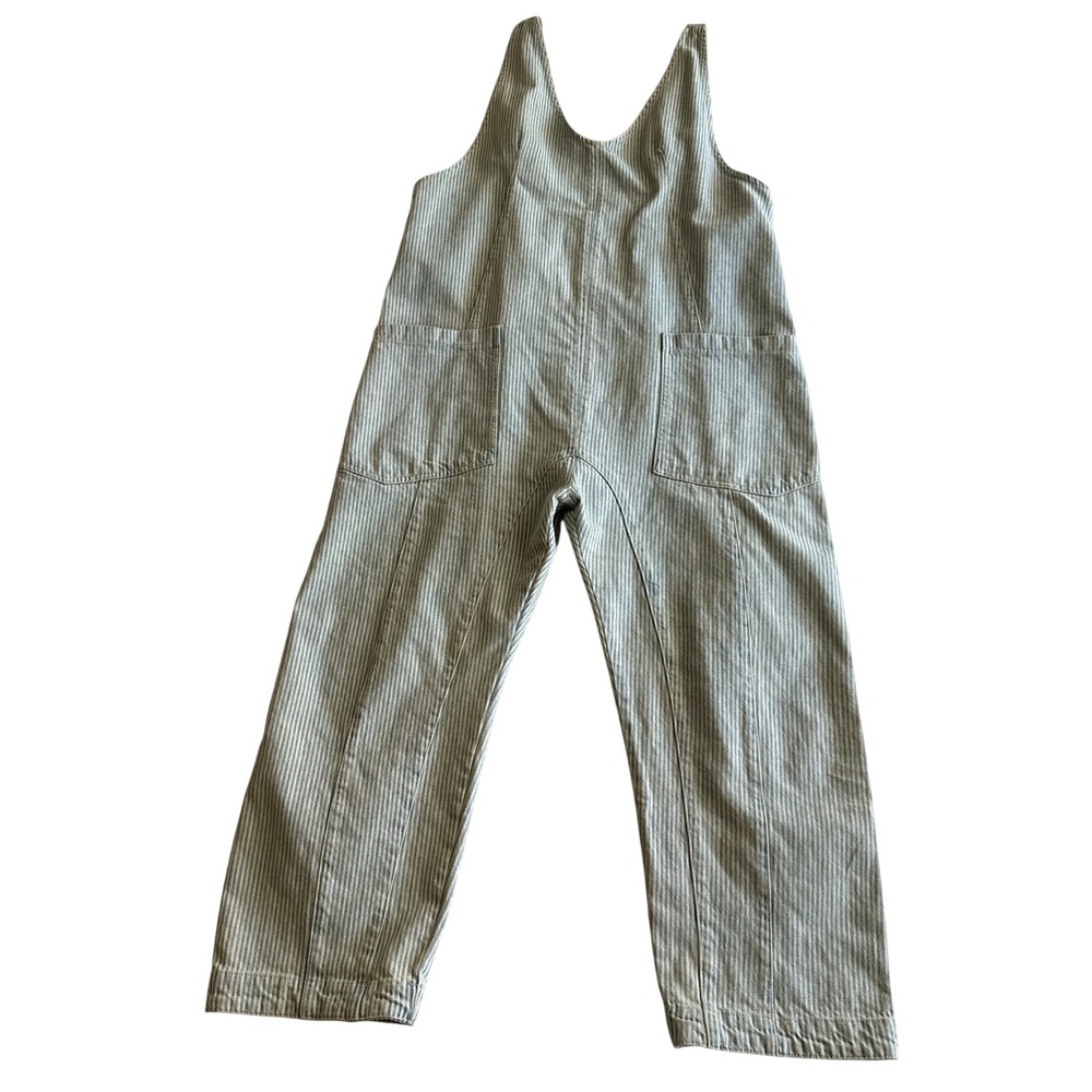 Free People We The Free High Roller Adjustable Light Railroad Stripe Overalls L